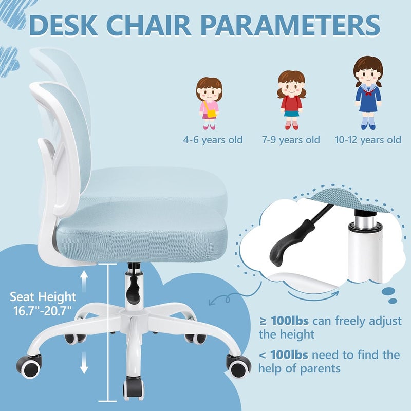 Primy Kids Desk Chair, Pink Study Chair for Boys Girls with Height Adjustable, Swivel Mesh Task Student Chairs for 4-12, Growing Teen Office Chair for Home/School/Office(Light Blue) - Image 3